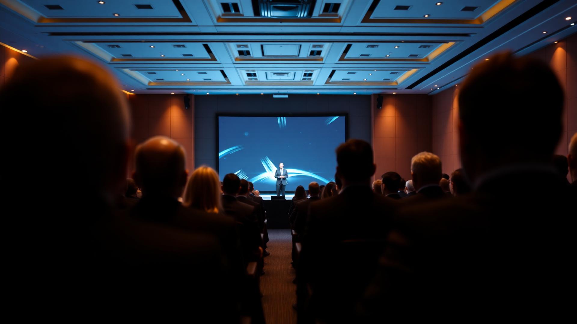 Auditório executivo do evento Supermercados 2026